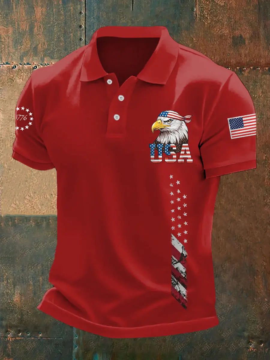 USA Flag Bald Eagle Polo Shirt for Patriotic Supporters Independence Day Gift USA Flag Bald Eagle Polo Shirt for Patriotic Supporters Independence Day Gift