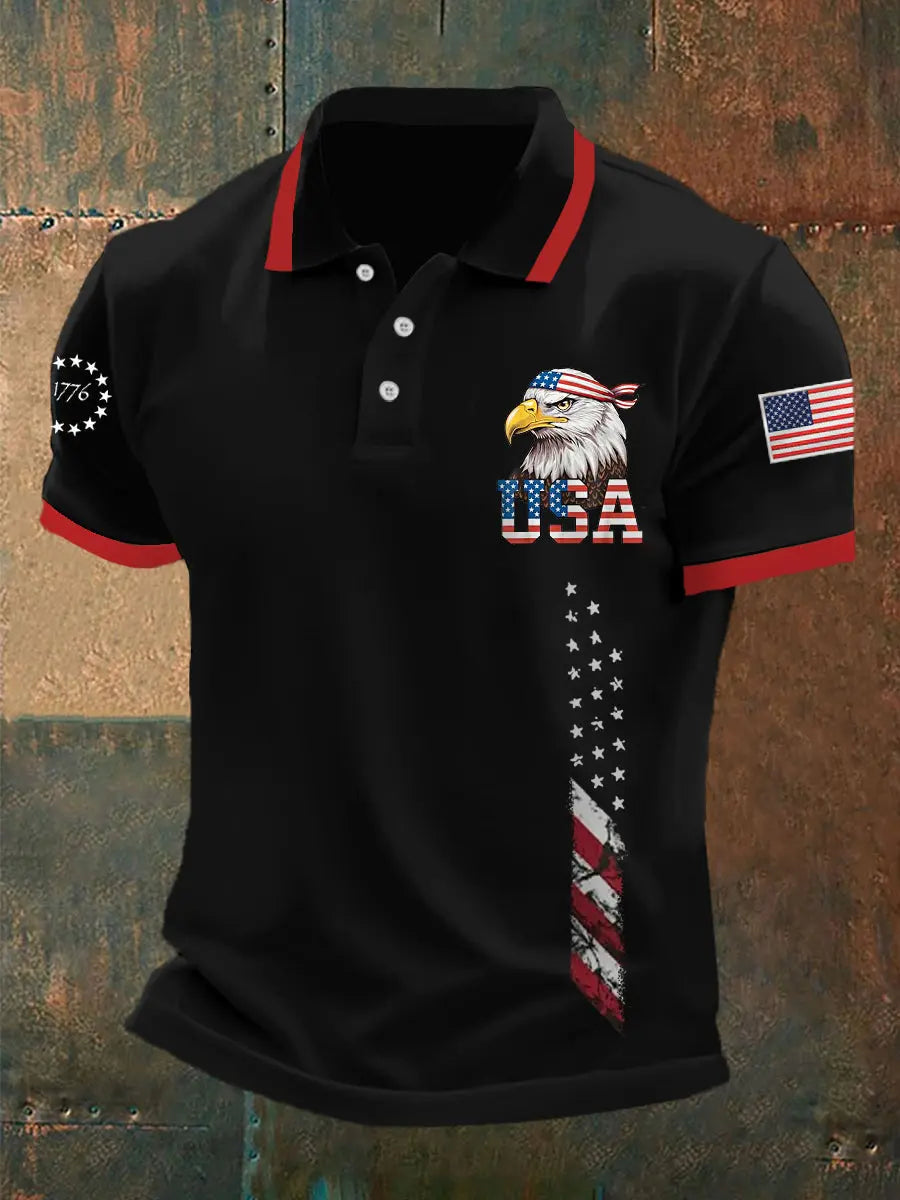 USA Flag Bald Eagle Polo Shirt for Patriotic Supporters Independence Day Gift USA Flag Bald Eagle Polo Shirt for Patriotic Supporters Independence Day Gift
