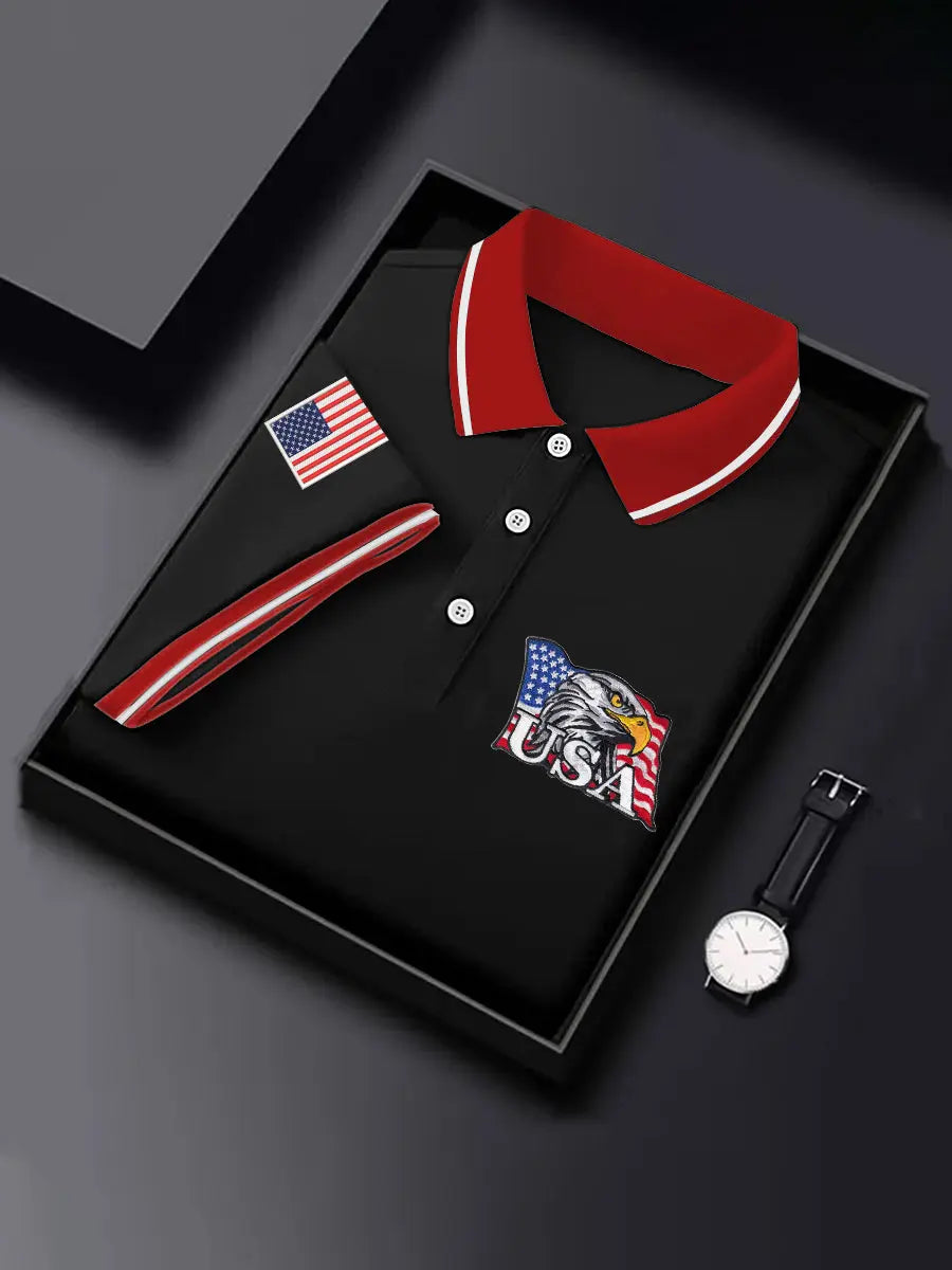 USA Flag Bald Eagle Polo Shirt Patriotic Gift for Independence Day American Pride Apparel USA Flag Bald Eagle Polo Shirt Patriotic Gift for Independence Day American Pride Apparel