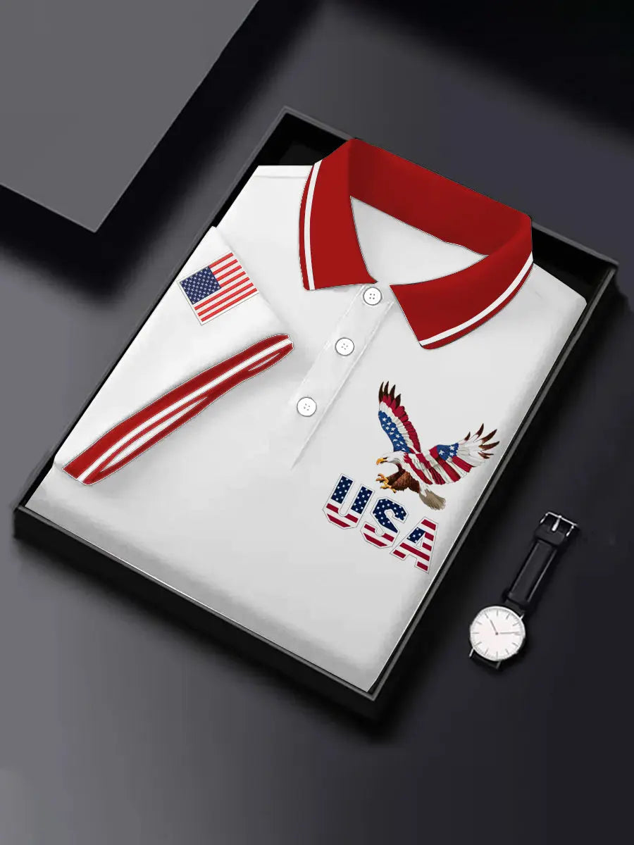 USA Flag Bald Eagle Polo Shirt Patriotic Gift for Independence Day American Pride Top USA Flag Bald Eagle Polo Shirt Patriotic Gift for Independence Day American Pride Top