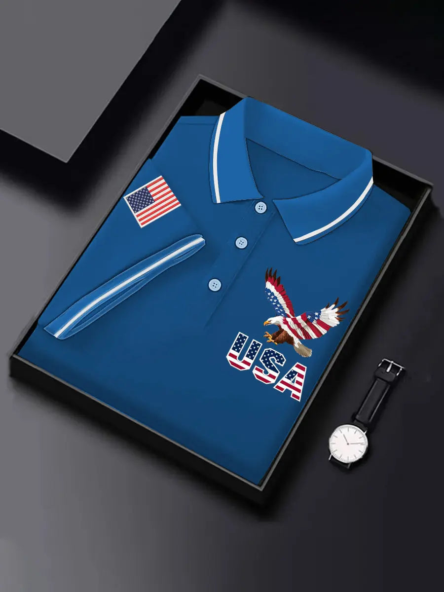 USA Flag Bald Eagle Polo Shirt Patriotic Gift for Independence Day American Pride Top USA Flag Bald Eagle Polo Shirt Patriotic Gift for Independence Day American Pride Top