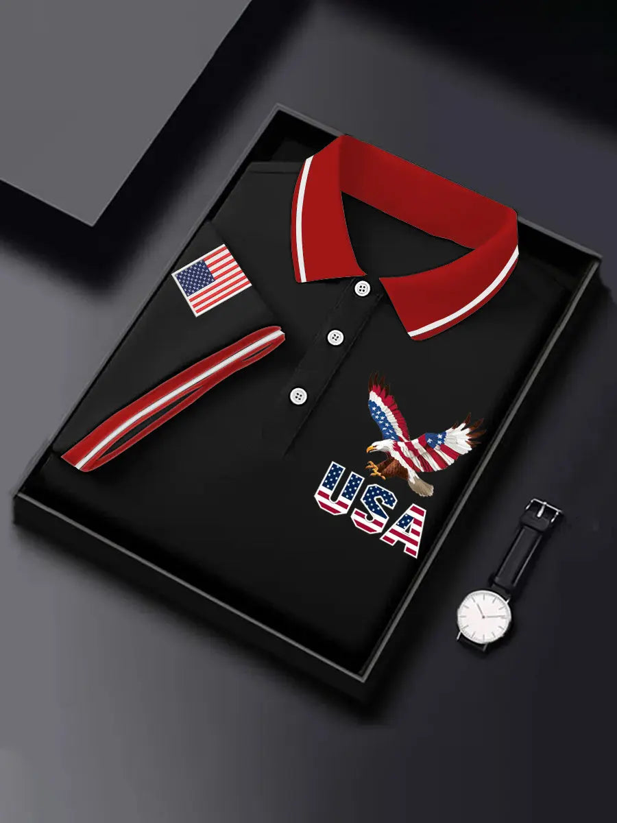 USA Flag Bald Eagle Polo Shirt Patriotic Gift for Independence Day American Pride Top USA Flag Bald Eagle Polo Shirt Patriotic Gift for Independence Day American Pride Top