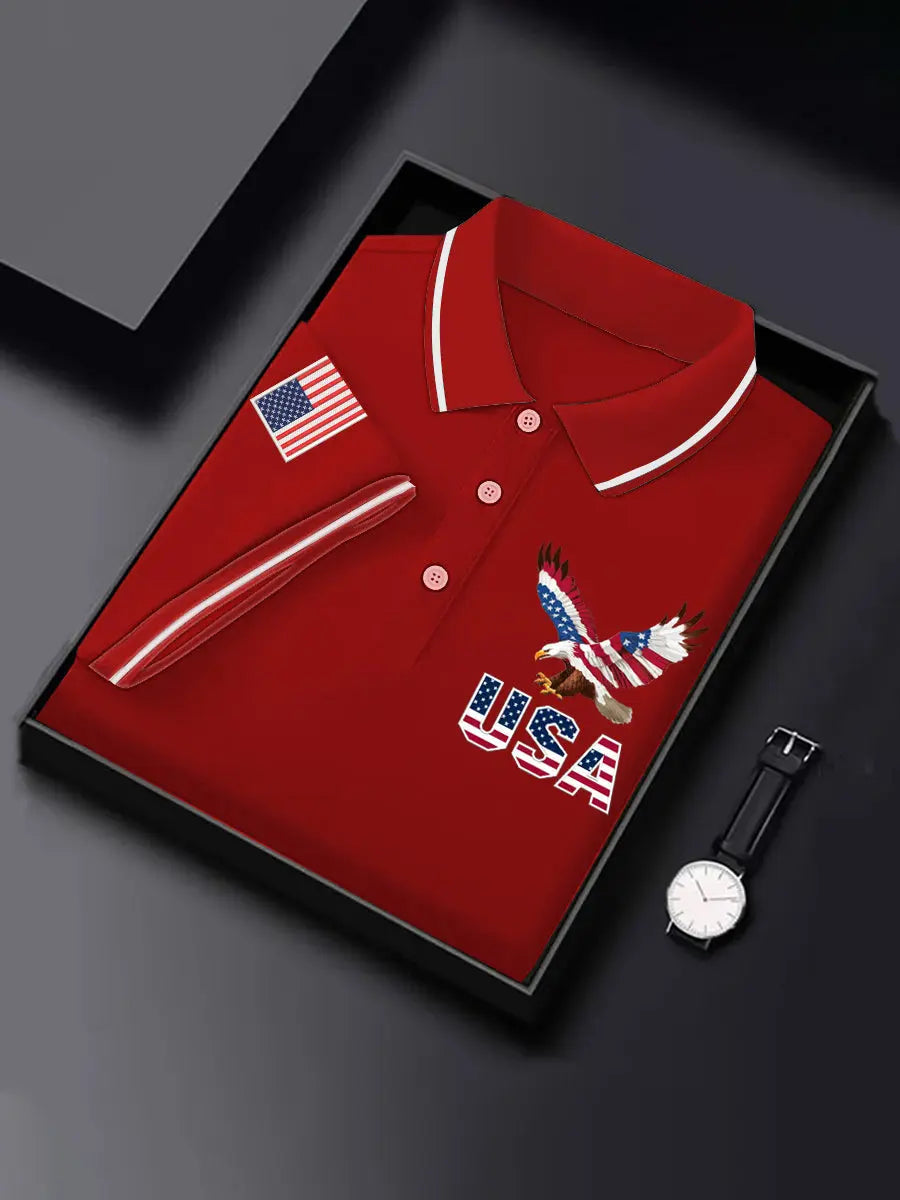 USA Flag Bald Eagle Polo Shirt Patriotic Gift for Independence Day American Pride Top USA Flag Bald Eagle Polo Shirt Patriotic Gift for Independence Day American Pride Top