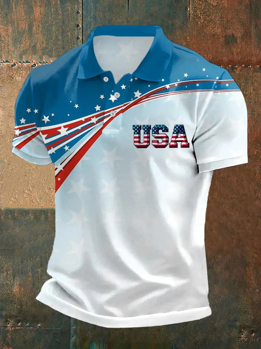 USA Flag Casual Polo Shirt Men's Patriotic Gift for Independence Day Supporters USA Flag Casual Polo Shirt Men's Patriotic Gift for Independence Day Supporters