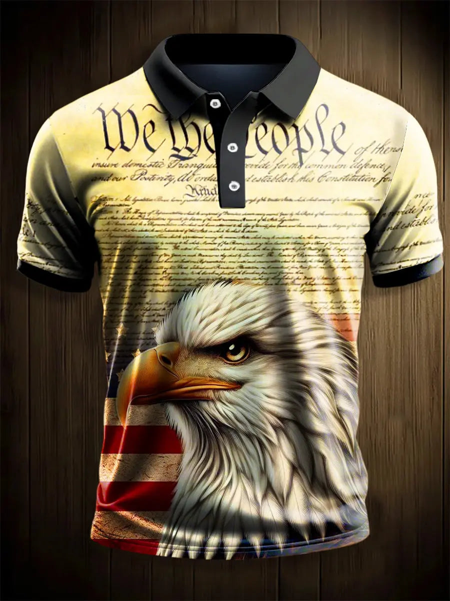 USA Flag Eagle Print Polo Shirt Gift for Patriotic Supporters Independence Day Wear USA Flag Eagle Print Polo Shirt Gift for Patriotic Supporters Independence Day Wear