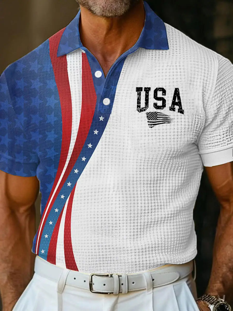 USA Flag Golf Waffle Shirt Patriotic Gift for American Pride Supporters USA Flag Golf Waffle Shirt Patriotic Gift for American Pride Supporters