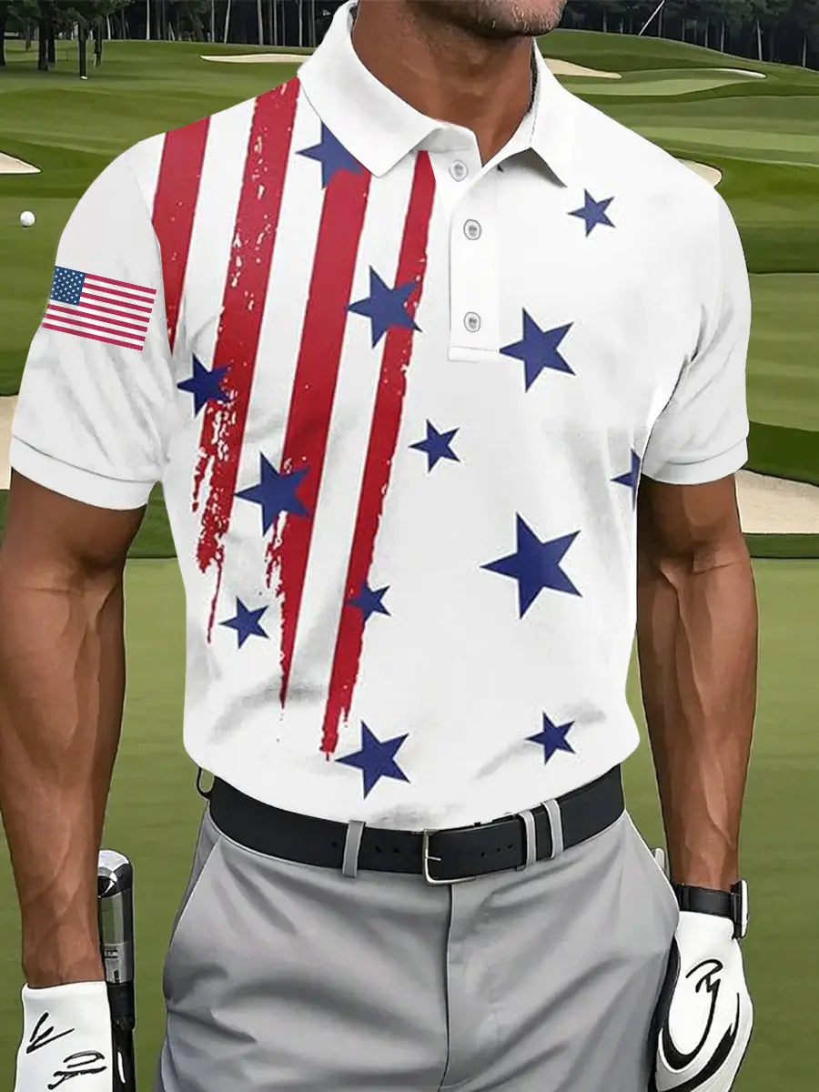 USA Flag Men's Golf Shirt Patriotic Gift for 4th of July Celebrations and Fans USA Flag Men's Golf Shirt Patriotic Gift for 4th of July Celebrations and Fans
