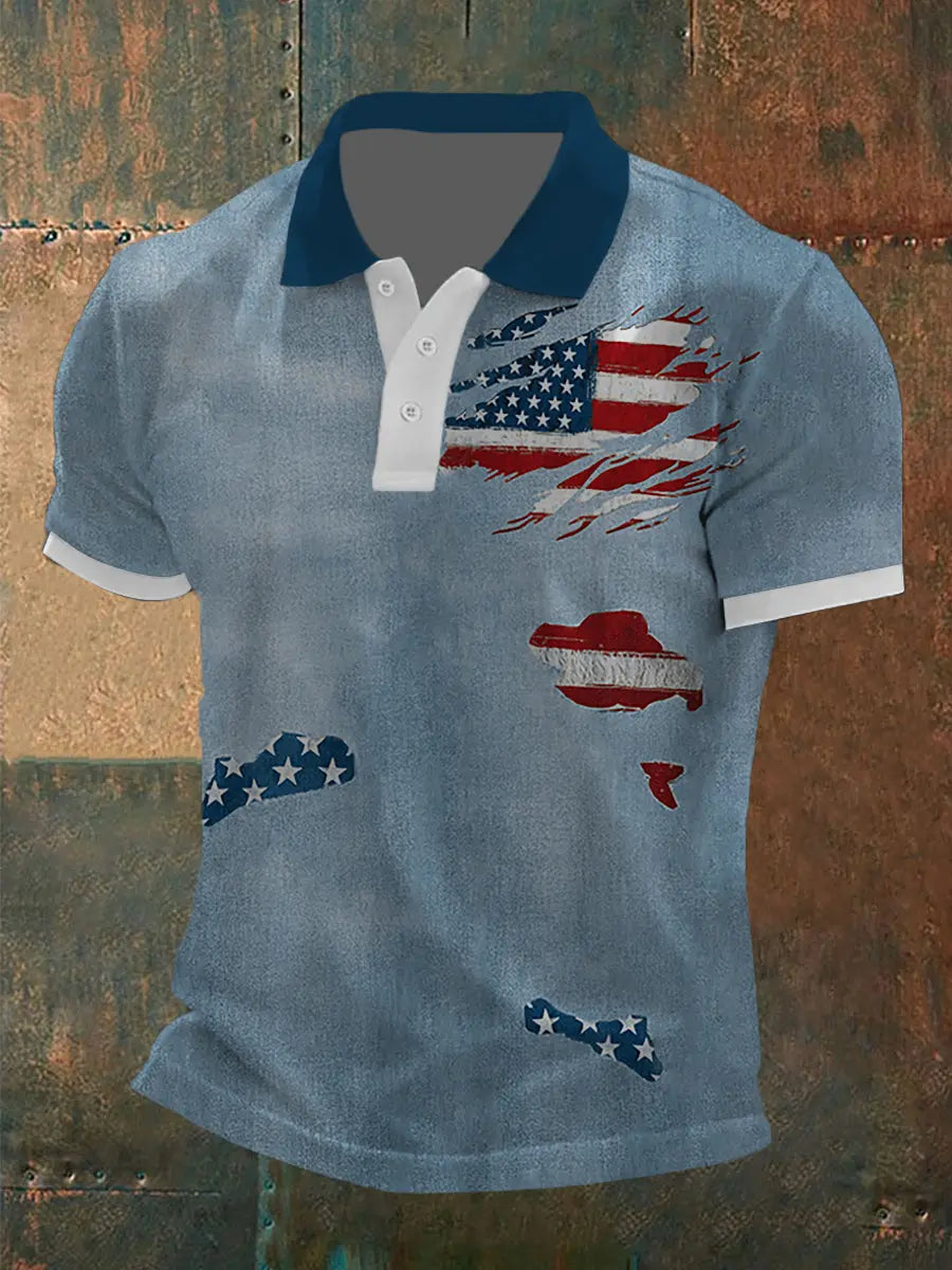 USA Flag Patriotic Polo Shirt for Independence Day Supporters Gift with Vintage Style USA Flag Patriotic Polo Shirt for Independence Day Supporters Gift with Vintage Style