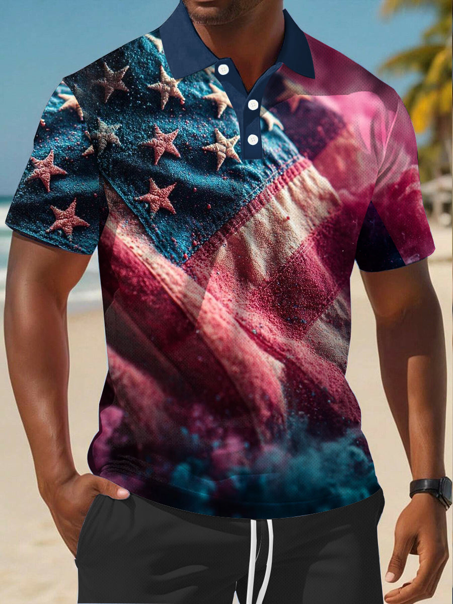 USA Flag Patriotic Polo Shirt Men's Independence Day Gift for Supporters Short Sleeve USA Flag Patriotic Polo Shirt Men's Independence Day Gift for Supporters Short Sleeve