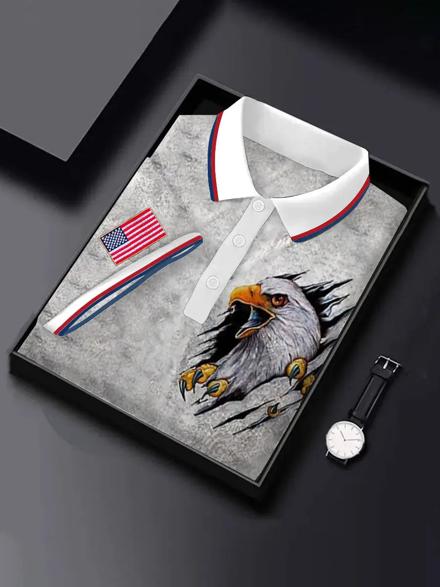 USA Flag Patriotic Polo Shirt with Eagle Design Gift for American Pride Supporters USA Flag Patriotic Polo Shirt with Eagle Design Gift for American Pride Supporters