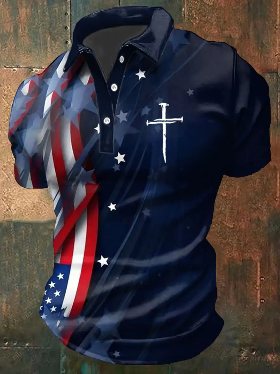 USA Flag Polo Shirt for Independence Day Patriotic Gift for Christian Supporters USA Flag Polo Shirt for Independence Day Patriotic Gift for Christian Supporters