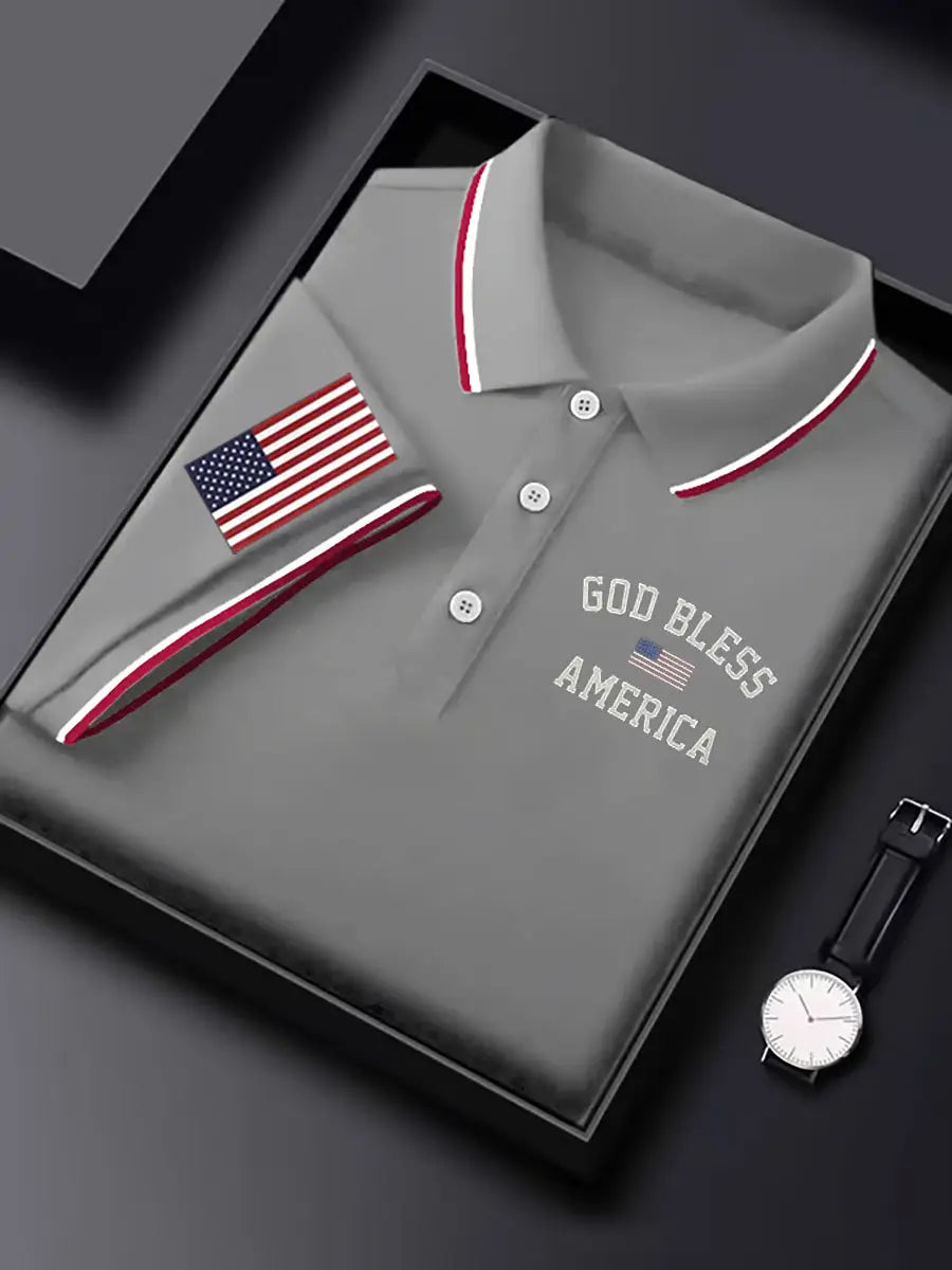 USA Flag Polo Shirt God Bless America Gift for Patriotic Supporters Short Sleeve USA Flag Polo Shirt God Bless America Gift for Patriotic Supporters Short Sleeve
