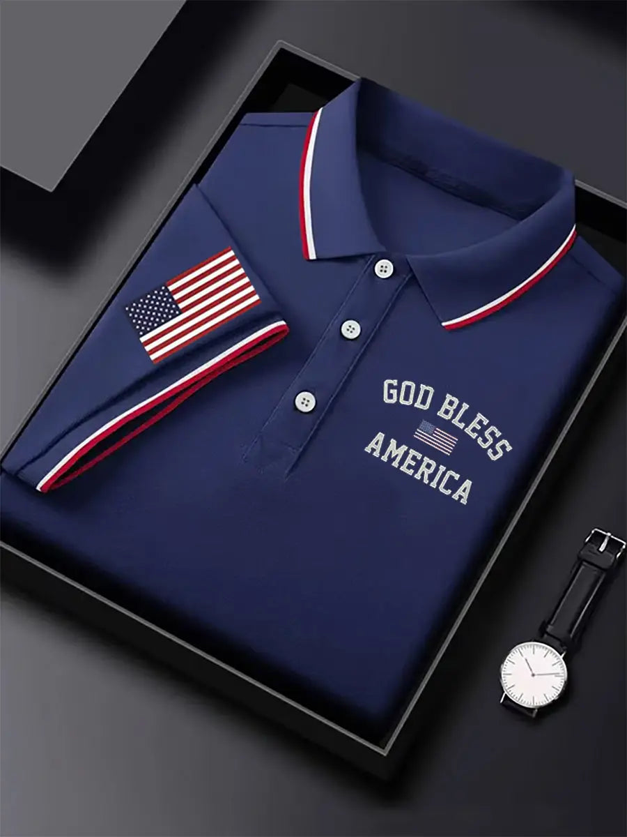 USA Flag Polo Shirt God Bless America Gift for Patriotic Supporters Short Sleeve USA Flag Polo Shirt God Bless America Gift for Patriotic Supporters Short Sleeve