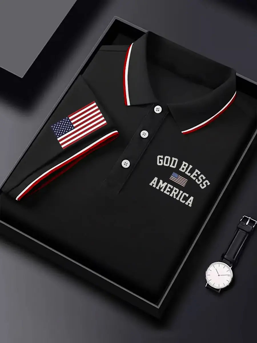 USA Flag Polo Shirt God Bless America Gift for Patriotic Supporters Short Sleeve USA Flag Polo Shirt God Bless America Gift for Patriotic Supporters Short Sleeve