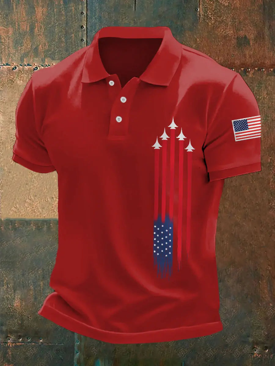 USA Flag Polo Shirt Jet Plane Print Patriotic Gift for Independence Day Celebrations USA Flag Polo Shirt Jet Plane Print Patriotic Gift for Independence Day Celebrations