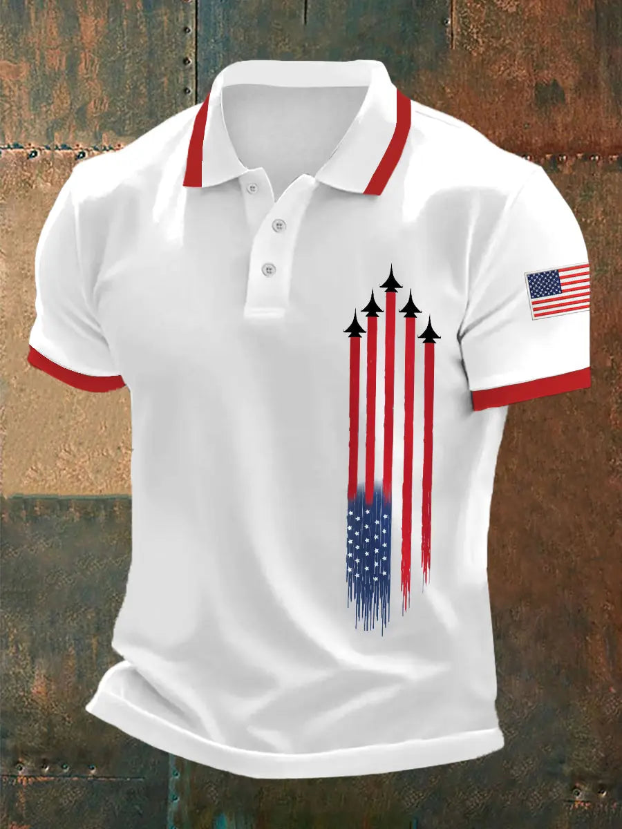 USA Flag Polo Shirt Jet Plane Print Patriotic Gift for Independence Day Celebrations USA Flag Polo Shirt Jet Plane Print Patriotic Gift for Independence Day Celebrations