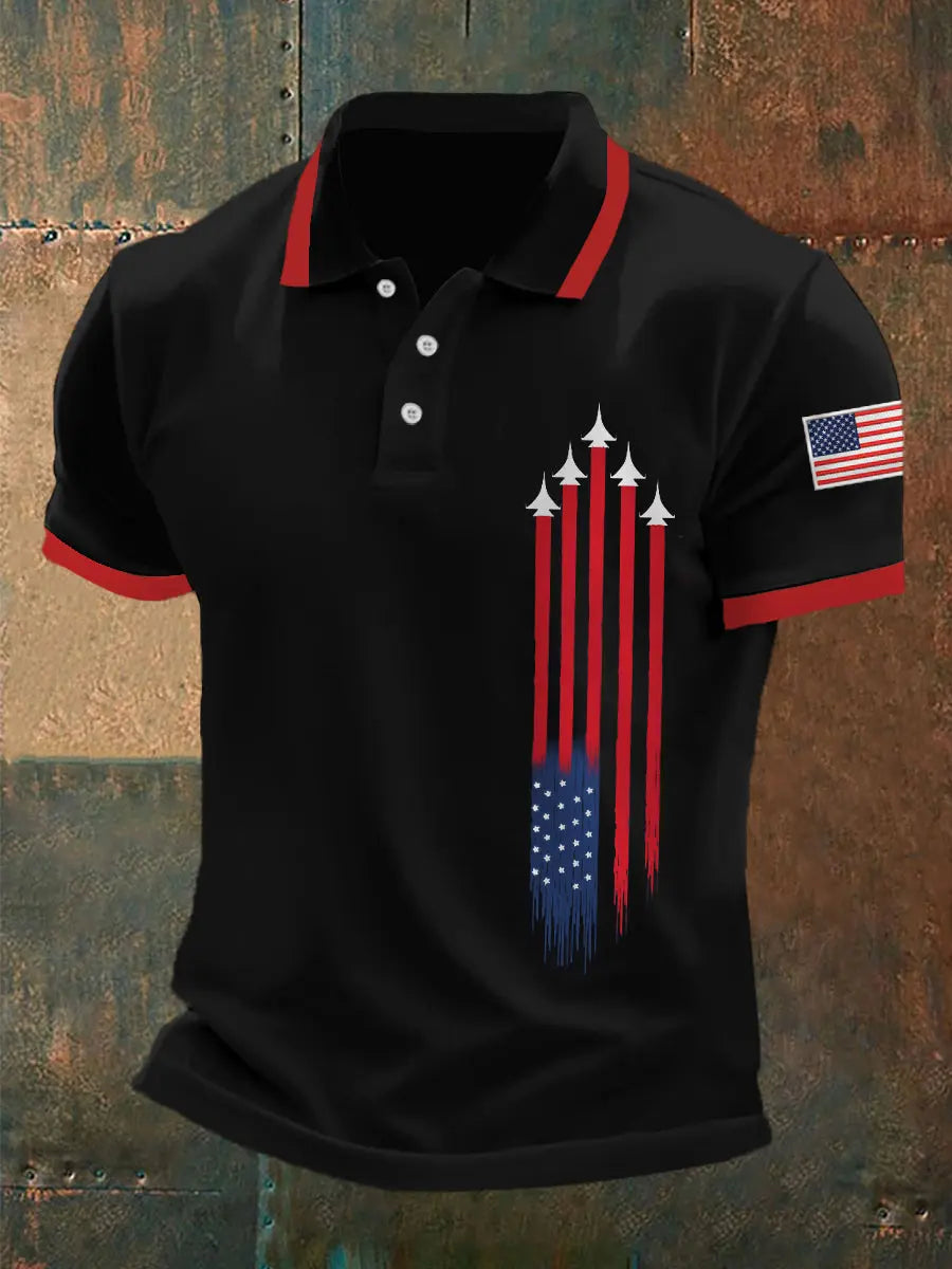 USA Flag Polo Shirt Jet Plane Print Patriotic Gift for Independence Day Celebrations USA Flag Polo Shirt Jet Plane Print Patriotic Gift for Independence Day Celebrations