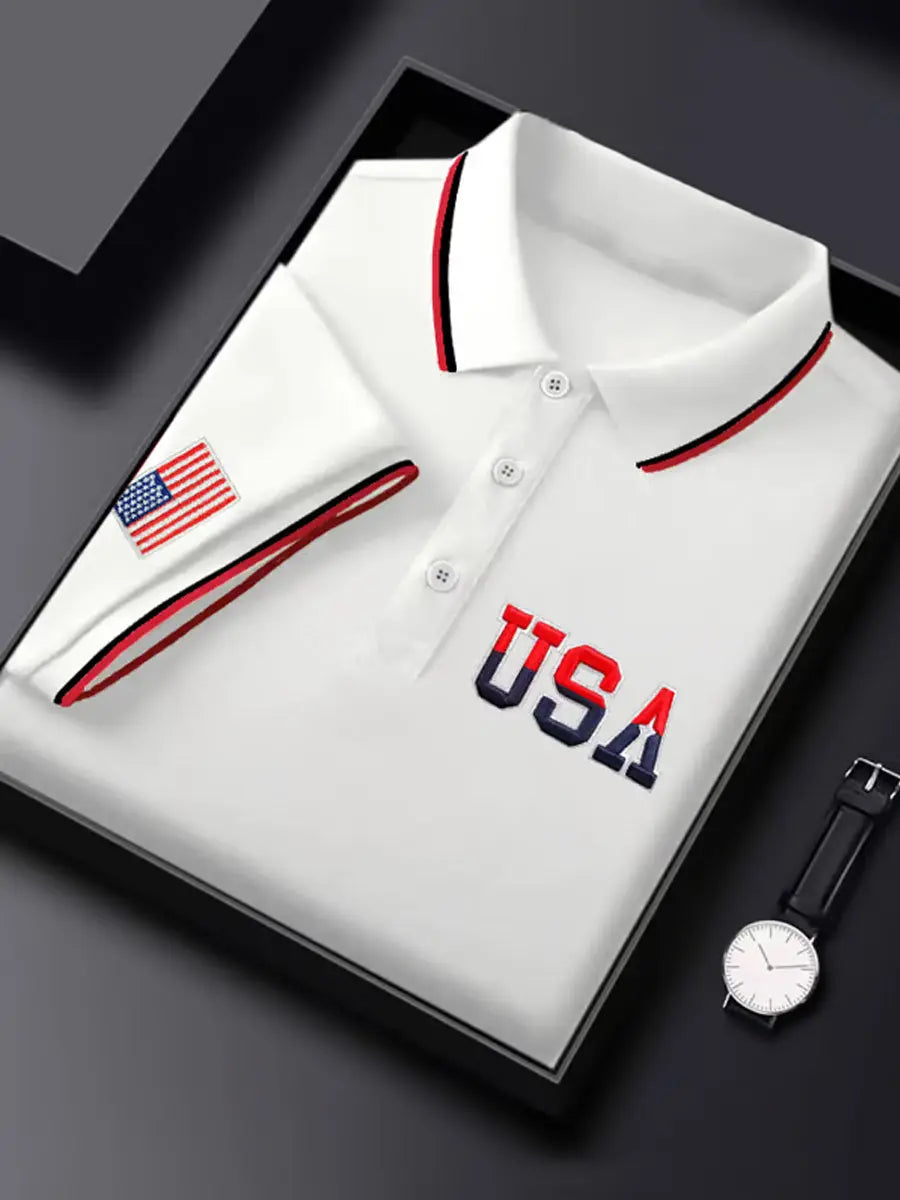USA Flag Polo Shirt Patriotic Gift for American Pride Casual Wear for Him USA Flag Polo Shirt Patriotic Gift for American Pride Casual Wear for Him