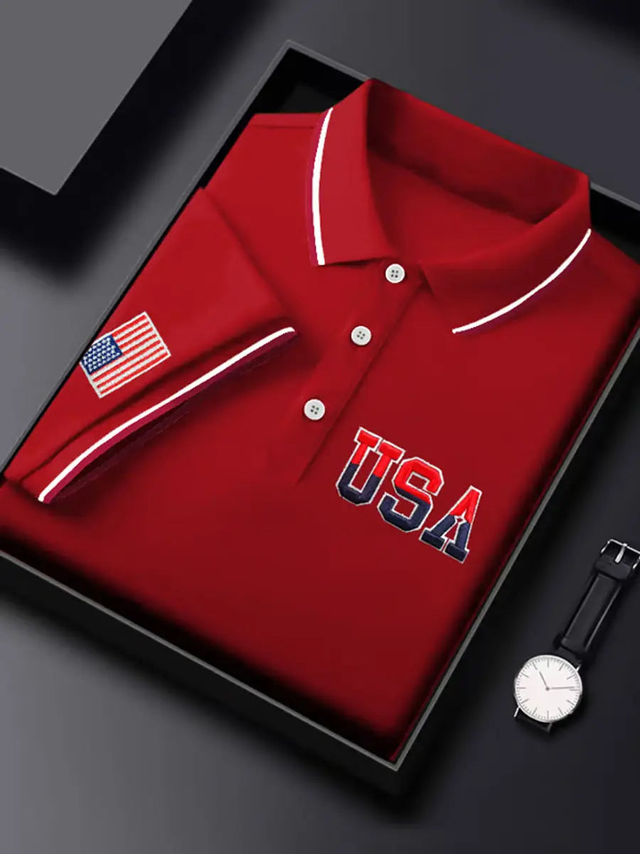 USA Flag Polo Shirt Patriotic Gift for American Pride Casual Wear for Him USA Flag Polo Shirt Patriotic Gift for American Pride Casual Wear for Him