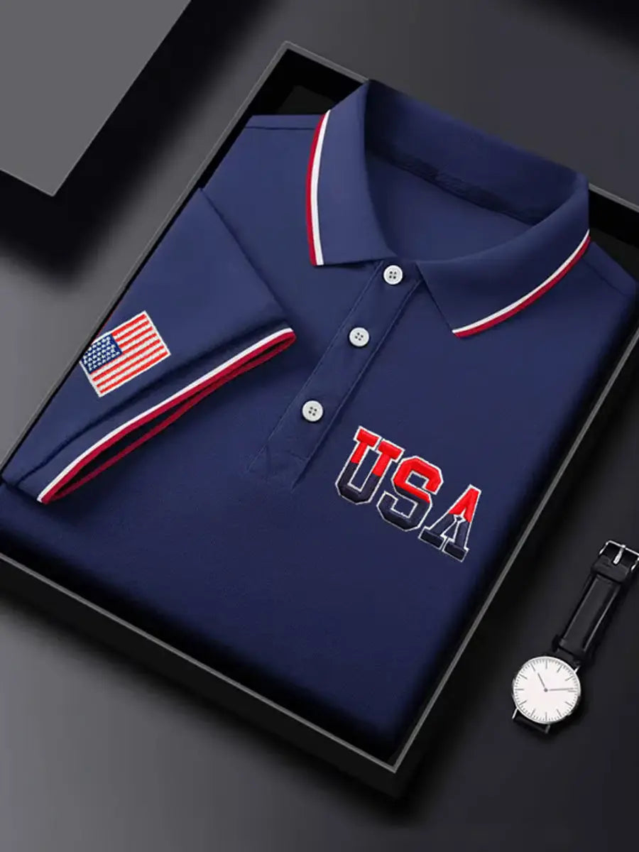 USA Flag Polo Shirt Patriotic Gift for American Pride Casual Wear for Him USA Flag Polo Shirt Patriotic Gift for American Pride Casual Wear for Him