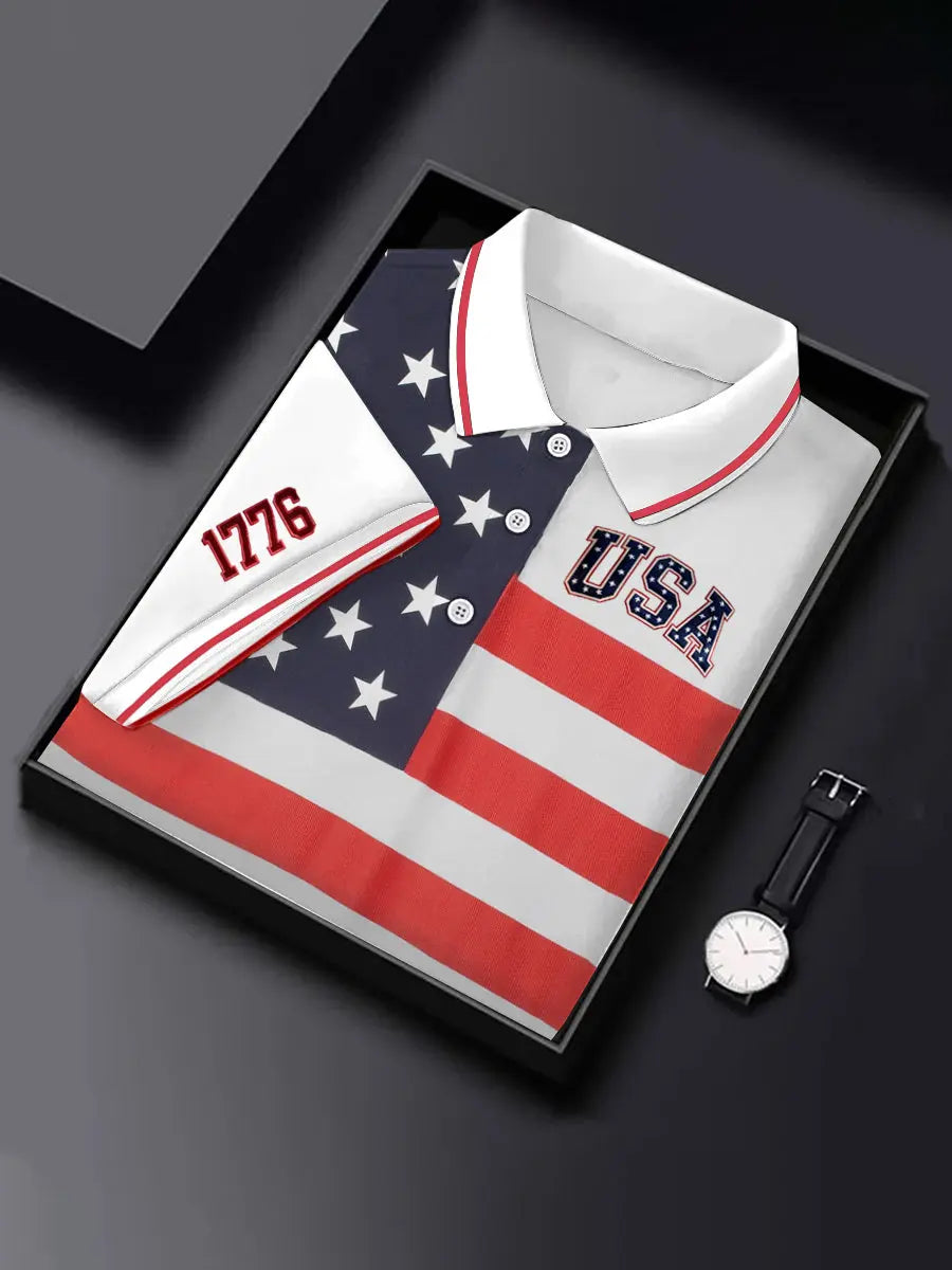 USA Flag Polo Shirt Patriotic Gift for American Pride Supporters Men's Short Sleeve Top USA Flag Polo Shirt Patriotic Gift for American Pride Supporters Men's Short Sleeve Top