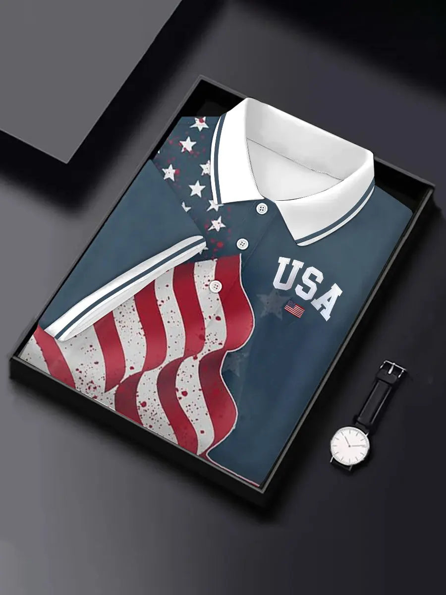 USA Flag Polo Shirt Patriotic Gift for American Pride Supporters Short Sleeve Men's Apparel USA Flag Polo Shirt Patriotic Gift for American Pride Supporters Short Sleeve Men's Apparel