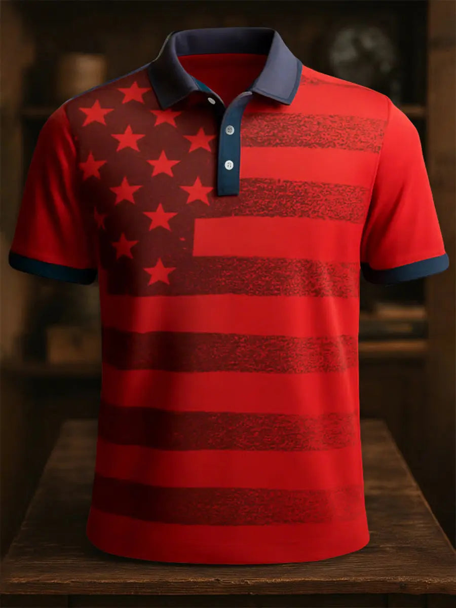 USA Flag Polo Shirt Patriotic Gift for Independence Day Supporters Short Sleeve Design USA Flag Polo Shirt Patriotic Gift for Independence Day Supporters Short Sleeve Design