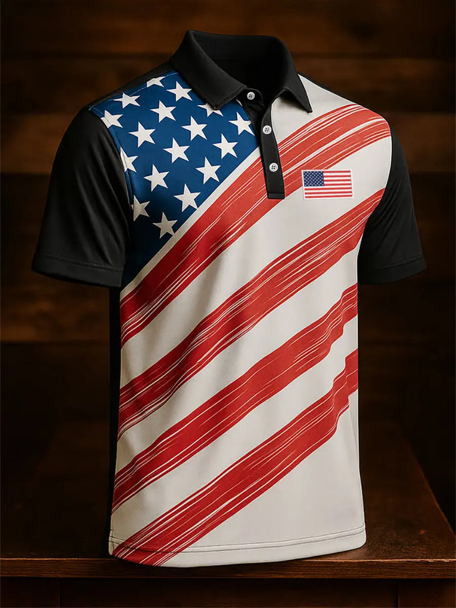 USA Flag Polo Shirt Patriotic Gift for Men Short Sleeve American Pride Apparel USA Flag Polo Shirt Patriotic Gift for Men Short Sleeve American Pride Apparel