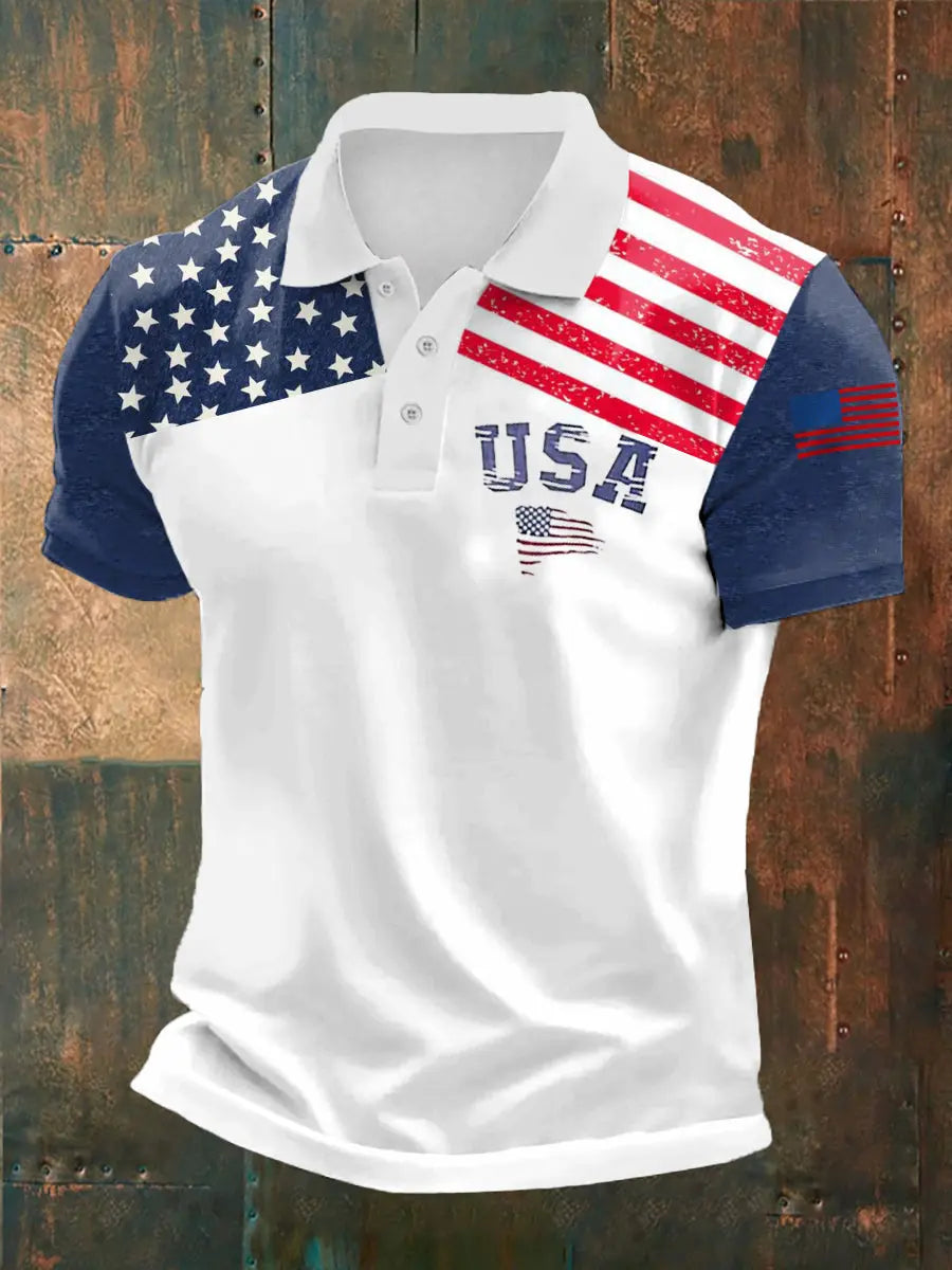 USA Flag Polo Shirt Patriotic Gift for Men Short Sleeve Casual Wear American Pride USA Flag Polo Shirt Patriotic Gift for Men Short Sleeve Casual Wear American Pride