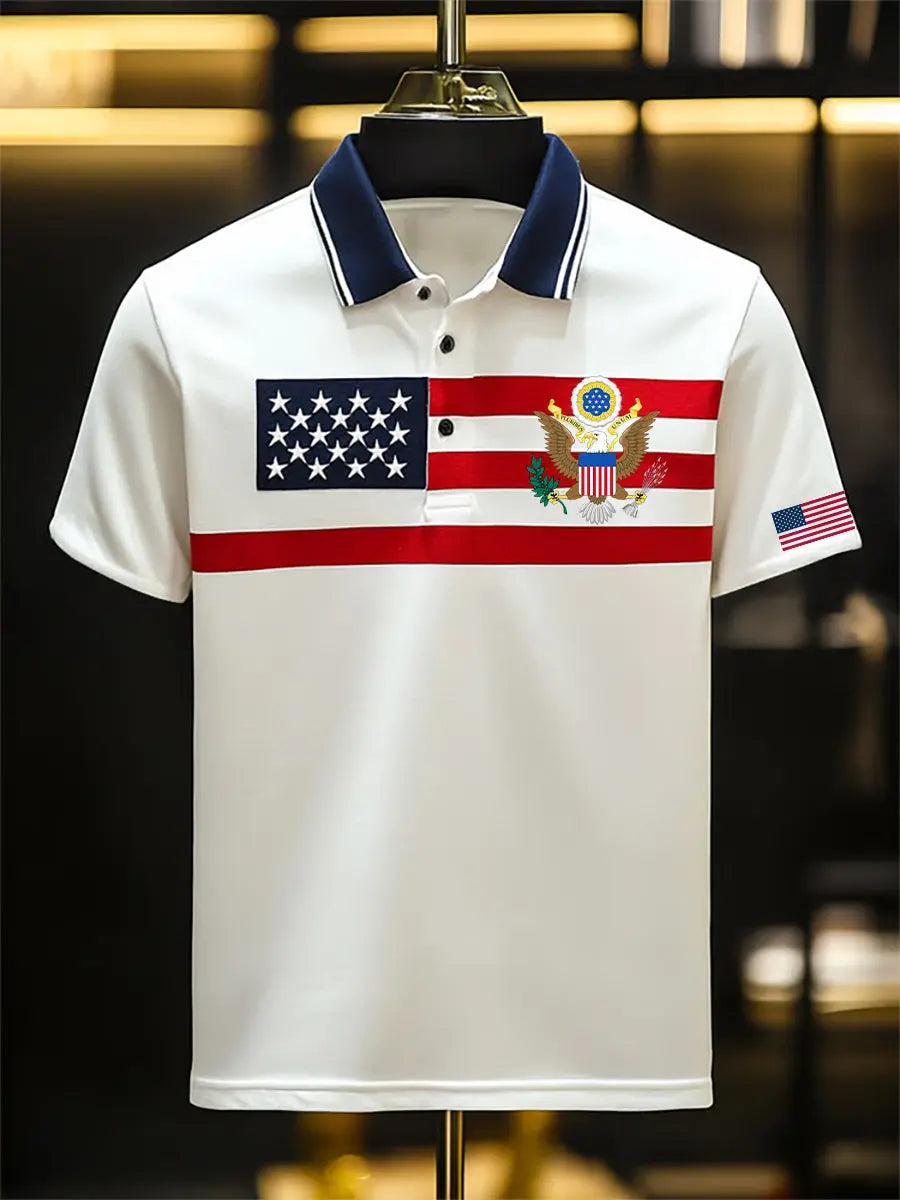 USA Flag Polo Shirt Short Sleeve Patriotic Gift for American Pride Supporters USA Flag Polo Shirt Short Sleeve Patriotic Gift for American Pride Supporters
