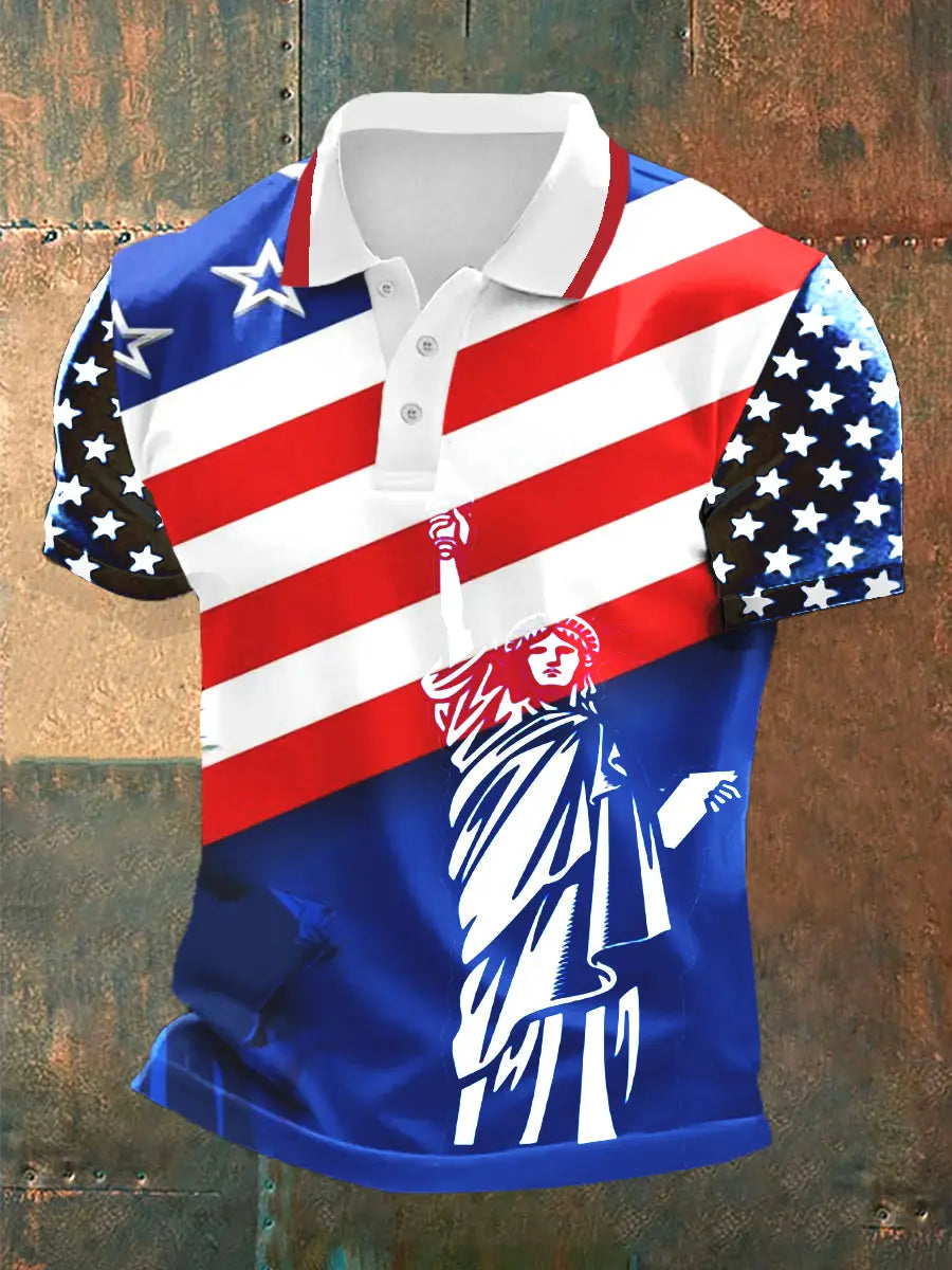 USA Flag Polo Shirt with Liberty Design Patriotic Gift for Independence Day Fans USA Flag Polo Shirt with Liberty Design Patriotic Gift for Independence Day Fans