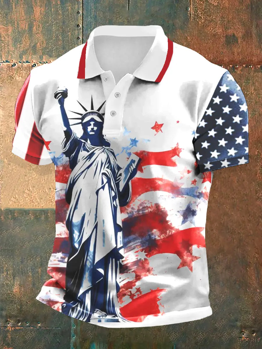 USA Flag Polo Shirt with Statue of Liberty Patriotic Gift for Independence Day Fans USA Flag Polo Shirt with Statue of Liberty Patriotic Gift for Independence Day Fans