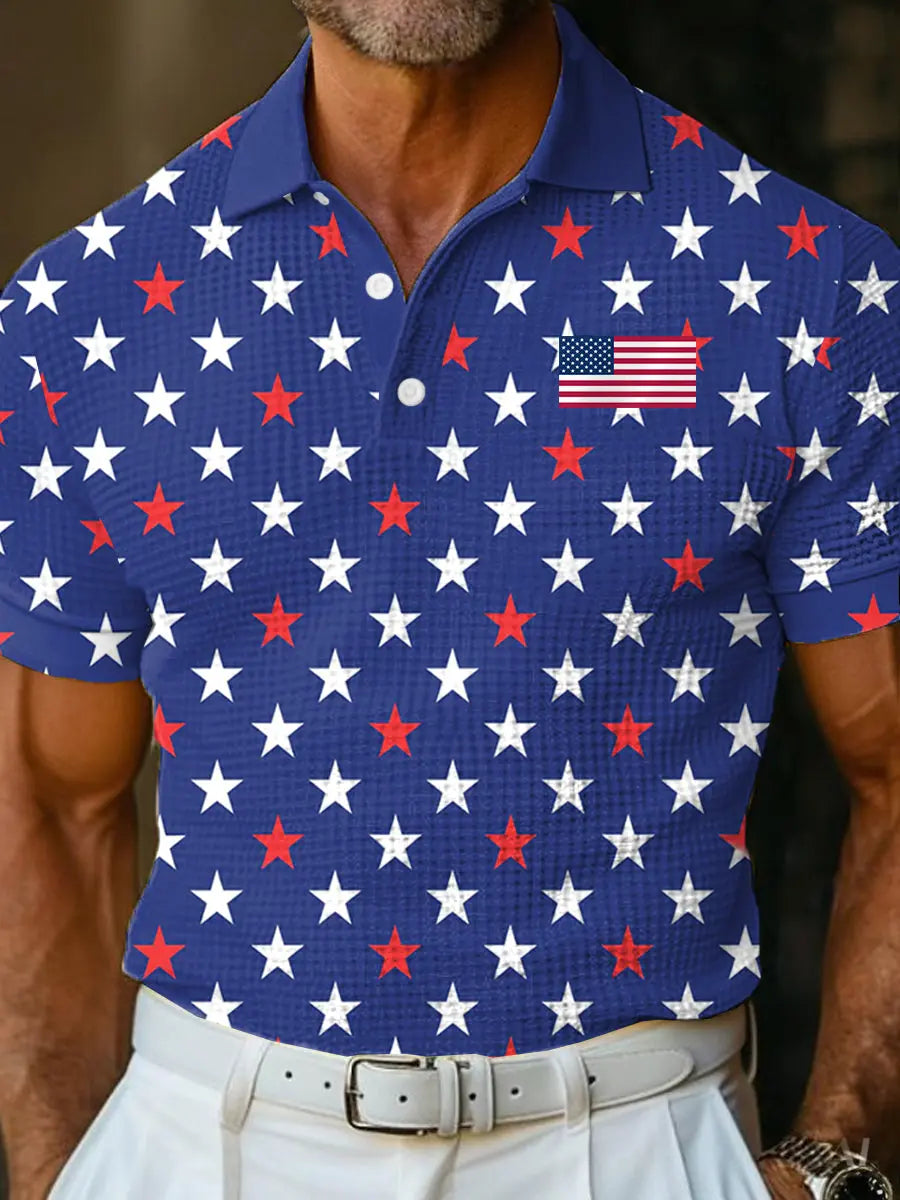 USA Flag Print Golf Shirt for Men Patriotic 4th of July Gift for American Pride USA Flag Print Golf Shirt for Men Patriotic 4th of July Gift for American Pride