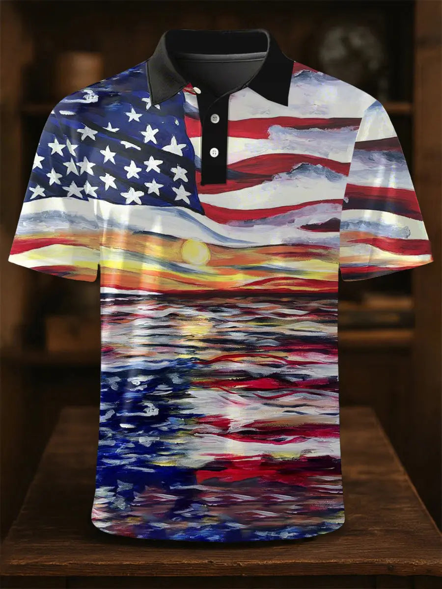USA Flag Print Men's Polo Shirt Patriotic Gift for Independence Day Celebrations USA Flag Print Men's Polo Shirt Patriotic Gift for Independence Day Celebrations