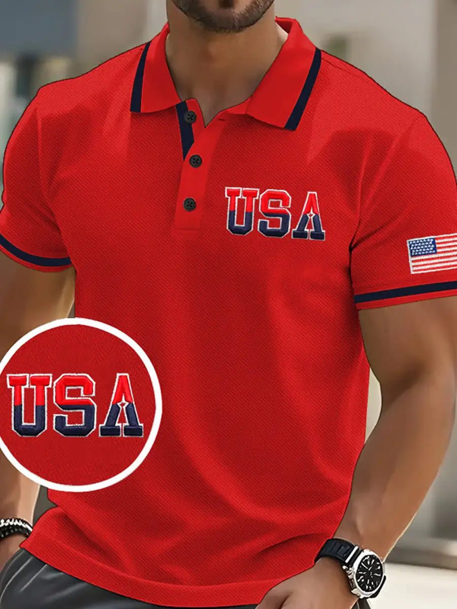 USA Flag Print Men's Polo Shirt Perfect Patriotic Gift for American Pride Supporters USA Flag Print Men's Polo Shirt Perfect Patriotic Gift for American Pride Supporters