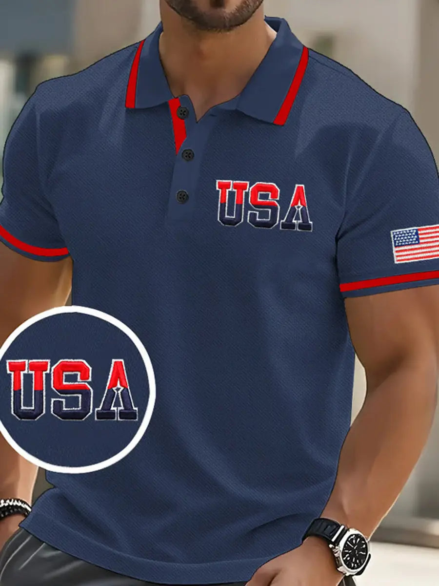 USA Flag Print Men's Polo Shirt Perfect Patriotic Gift for American Pride Supporters USA Flag Print Men's Polo Shirt Perfect Patriotic Gift for American Pride Supporters
