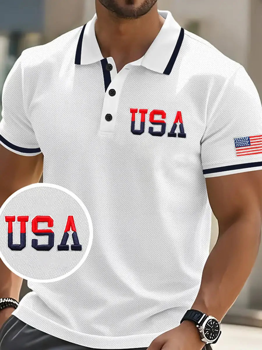 USA Flag Print Men's Polo Shirt Perfect Patriotic Gift for American Pride Supporters USA Flag Print Men's Polo Shirt Perfect Patriotic Gift for American Pride Supporters