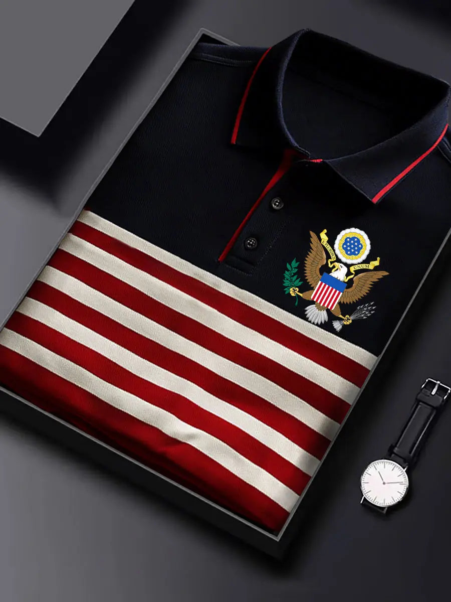 USA Flag Print Men's Short Sleeve Polo Shirt Patriotic Gift for American Pride Fans USA Flag Print Men's Short Sleeve Polo Shirt Patriotic Gift for American Pride Fans