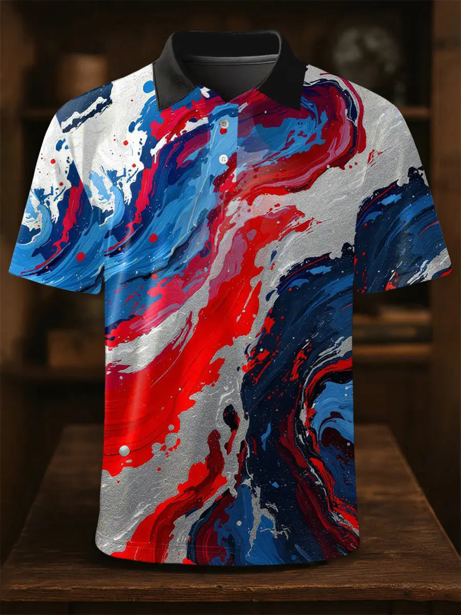 USA Flag Print Polo Shirt Men's Independence Day Patriotic Gift for Americans USA Flag Print Polo Shirt Men's Independence Day Patriotic Gift for Americans
