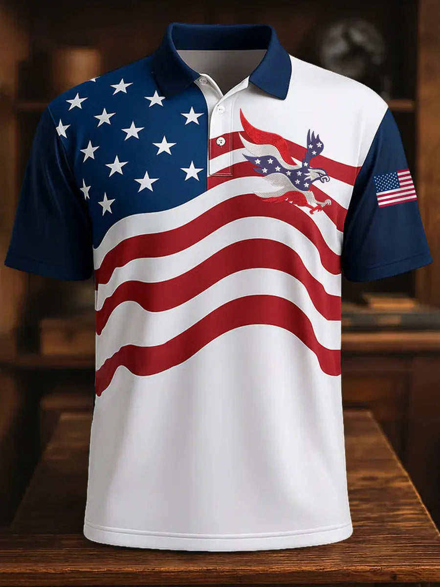 USA Flag Print Short Sleeve Polo Shirt Patriotic Gift for American Pride Supporters USA Flag Print Short Sleeve Polo Shirt Patriotic Gift for American Pride Supporters
