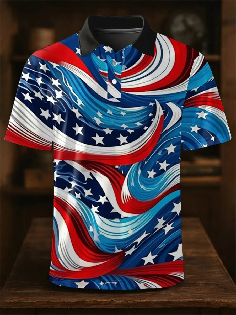 USA Flag Print Short Sleeve Polo Shirt Patriotic Gift for Independence Day Fans USA Flag Print Short Sleeve Polo Shirt Patriotic Gift for Independence Day Fans