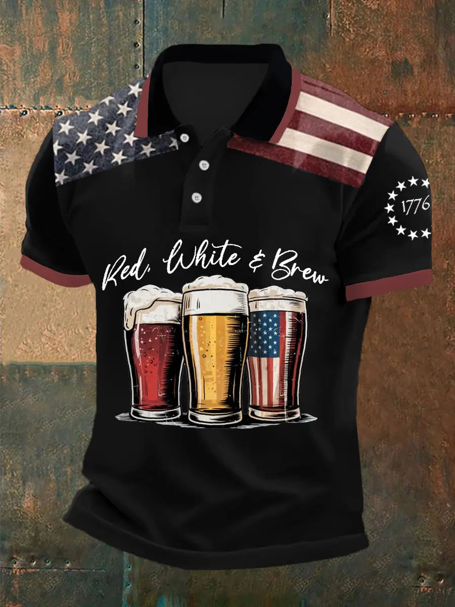 USA Flag Red White Brew Polo Shirt Patriotic 4th of July Beer Lovers Gift for Men USA Flag Red White Brew Polo Shirt Patriotic 4th of July Beer Lovers Gift for Men