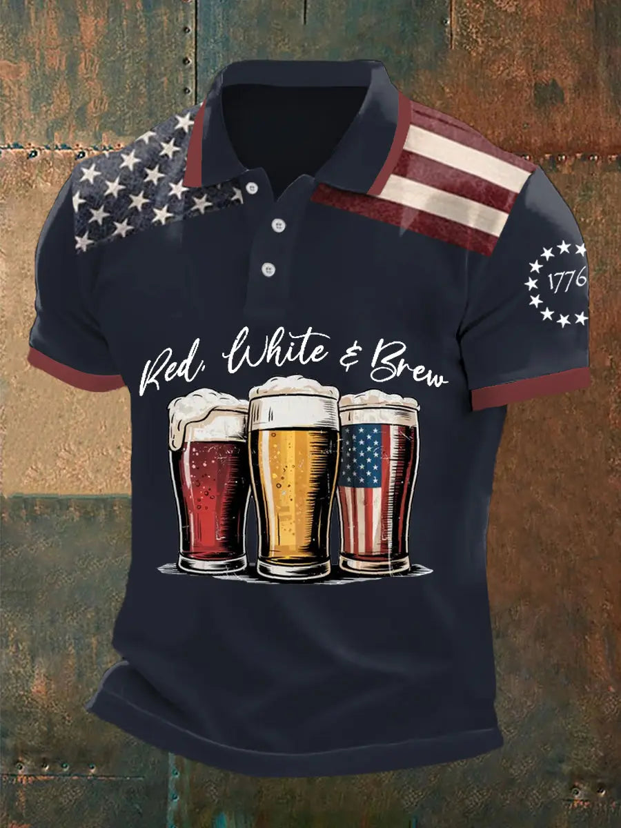 USA Flag Red White Brew Polo Shirt Patriotic 4th of July Beer Lovers Gift for Men USA Flag Red White Brew Polo Shirt Patriotic 4th of July Beer Lovers Gift for Men