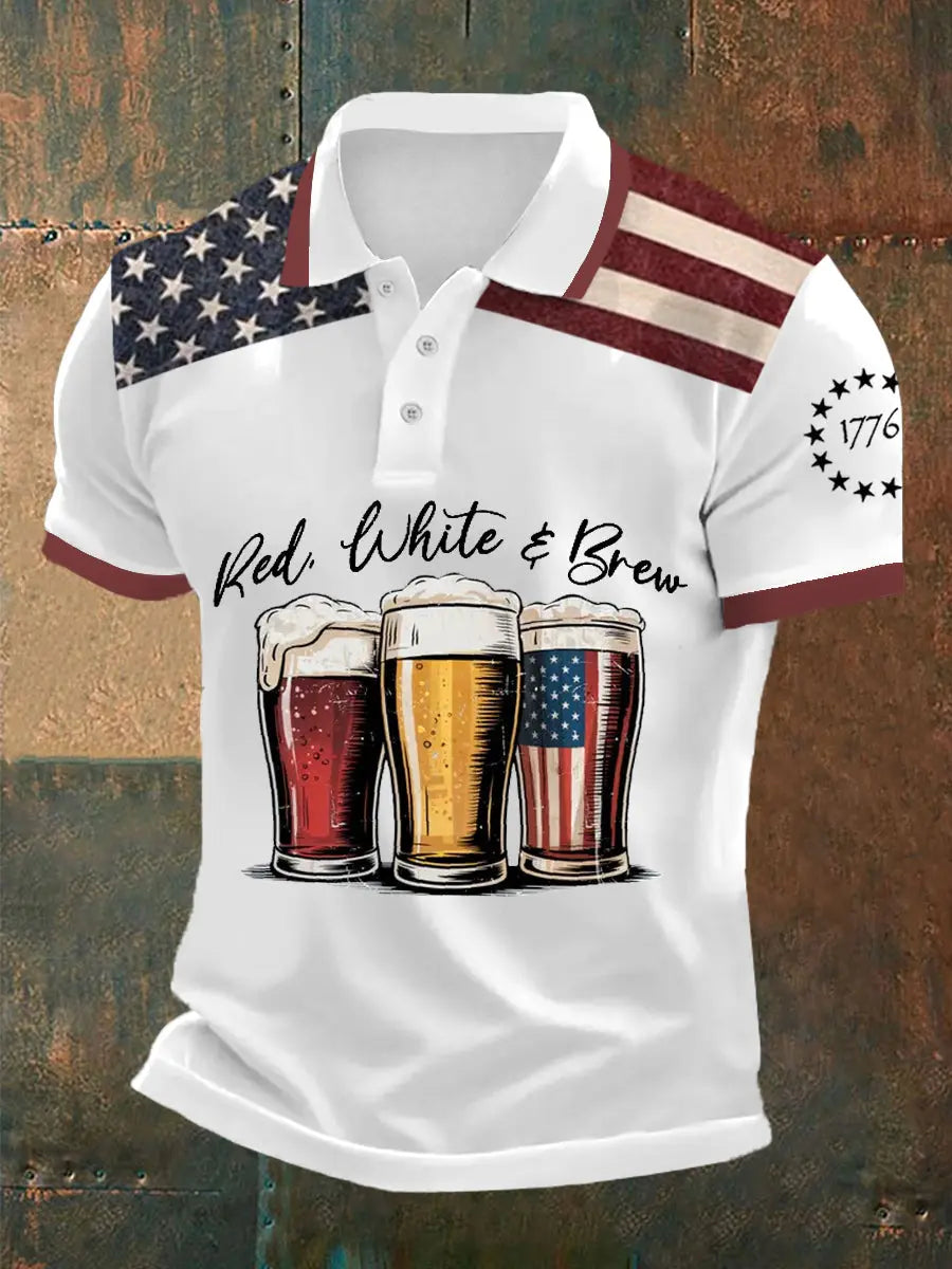 USA Flag Red White Brew Polo Shirt Patriotic 4th of July Beer Lovers Gift for Men USA Flag Red White Brew Polo Shirt Patriotic 4th of July Beer Lovers Gift for Men
