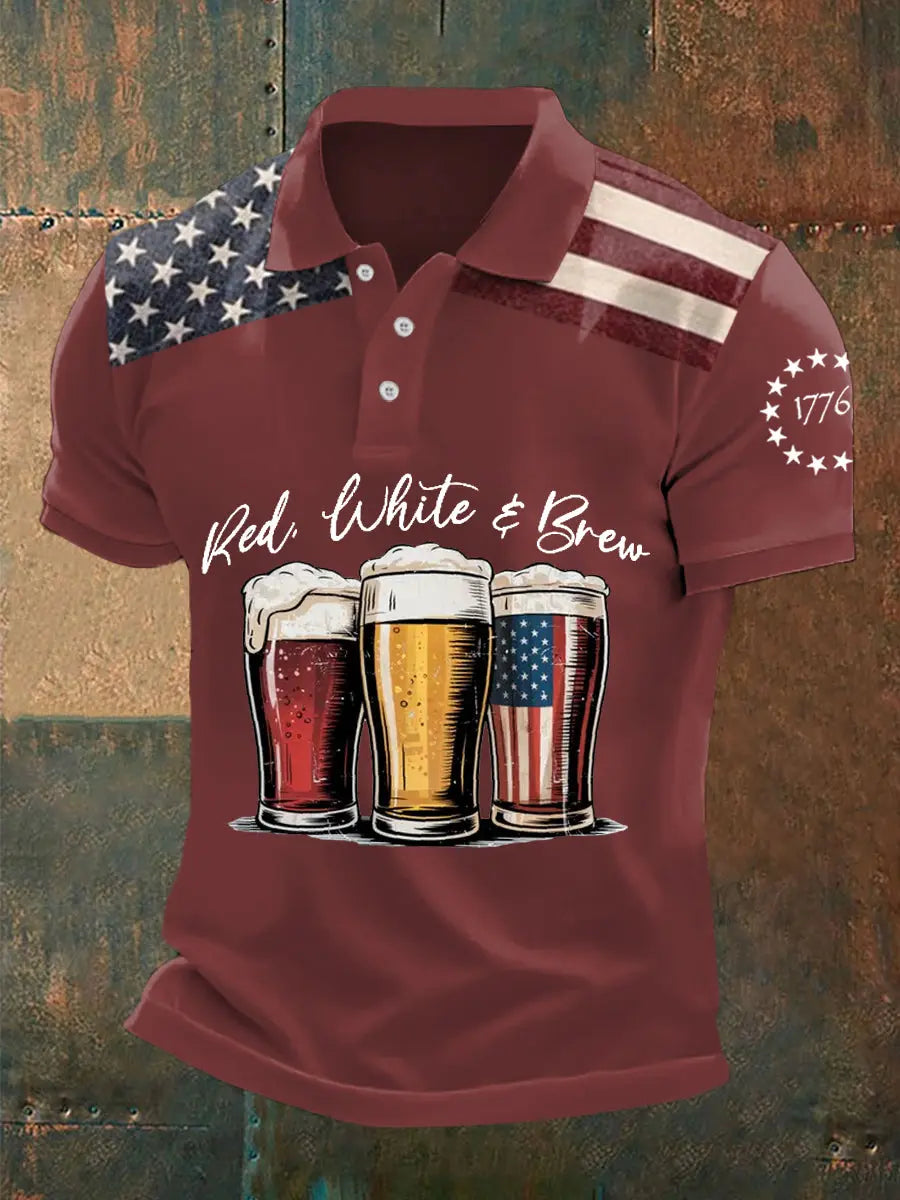 USA Flag Red White Brew Polo Shirt Patriotic 4th of July Beer Lovers Gift for Men USA Flag Red White Brew Polo Shirt Patriotic 4th of July Beer Lovers Gift for Men