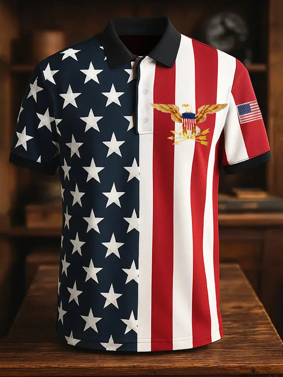 USA Flag Short Sleeve Polo Shirt Patriotic Gift for Supporters with American Pride USA Flag Short Sleeve Polo Shirt Patriotic Gift for Supporters with American Pride