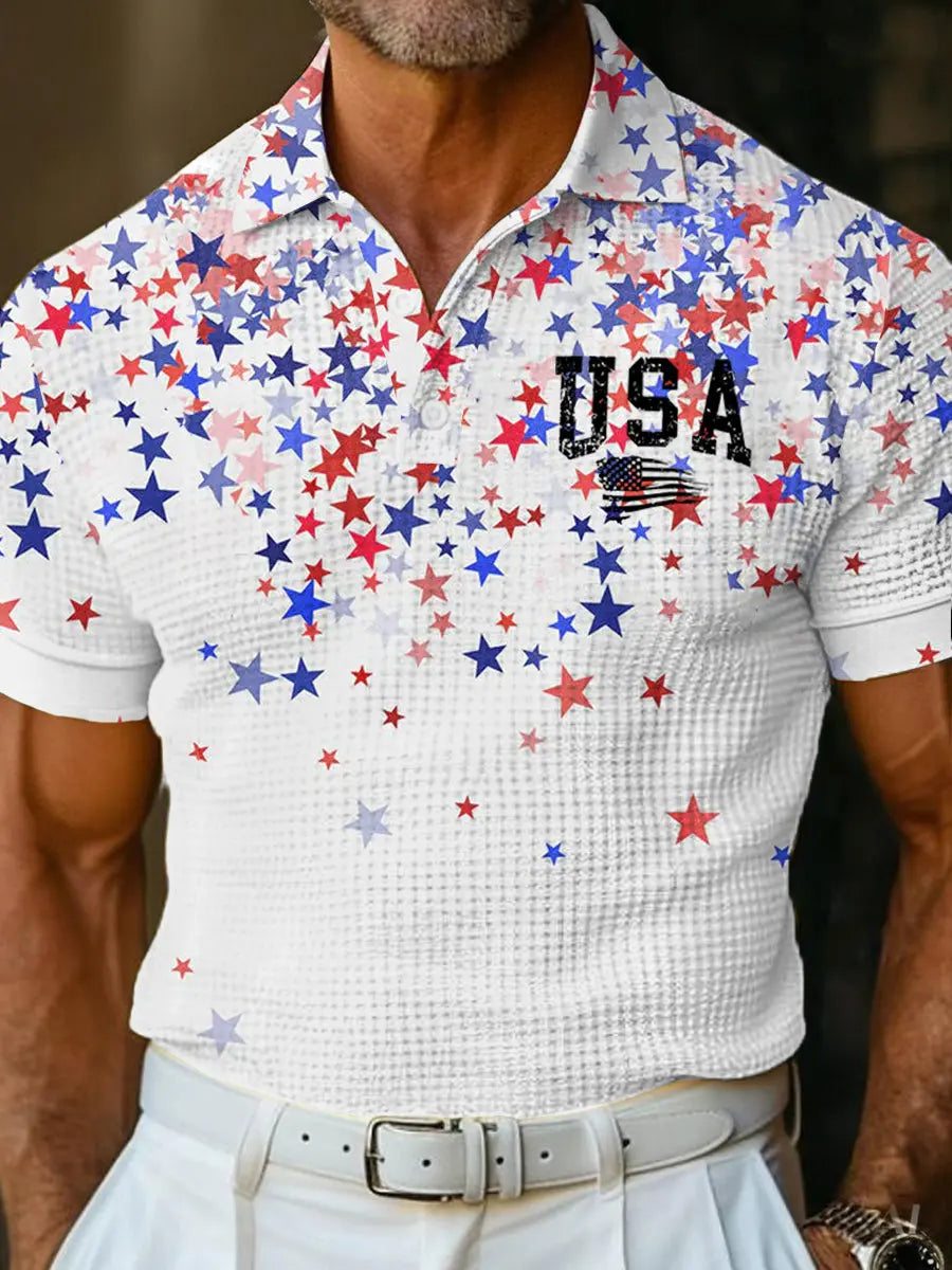 USA Flag Waffle Shirt Patriotic Golf Men's Shirt Gift for USA Pride Supporters USA Flag Waffle Shirt Patriotic Golf Men's Shirt Gift for USA Pride Supporters