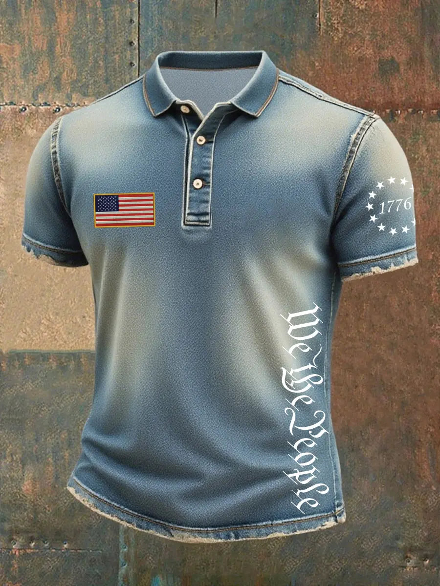 USA Independence Day Denim Print Polo Shirt Patriotic Gift for American Pride Supporters USA Independence Day Denim Print Polo Shirt Patriotic Gift for American Pride Supporters