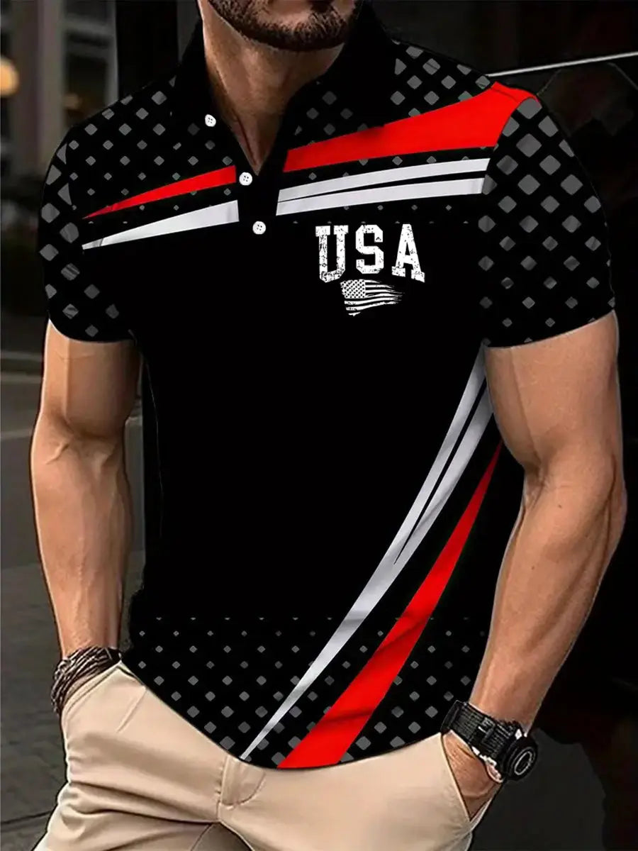 USA Men's Short Sleeve Shirt Patriotic Polo Gift for American Pride Supporters USA Men's Short Sleeve Shirt Patriotic Polo Gift for American Pride Supporters