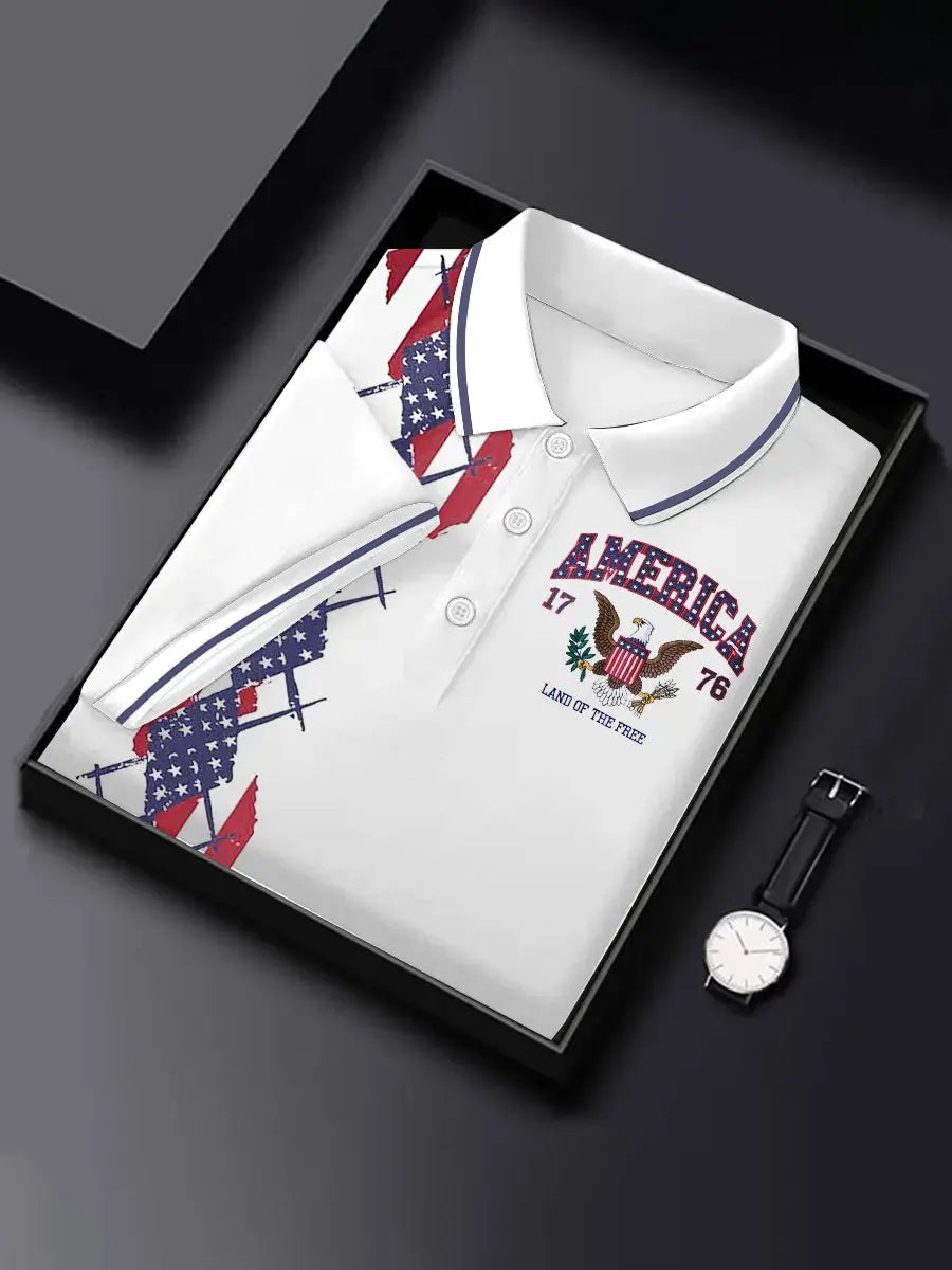 USA Polo Shirt Patriotic Gift for America Supporters Short Sleeve Men's Apparel 1776 Theme USA Polo Shirt Patriotic Gift for America Supporters Short Sleeve Men's Apparel 1776 Theme